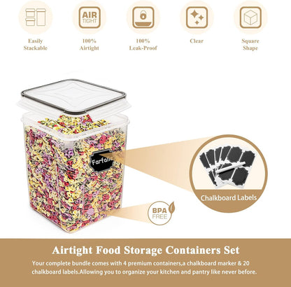 Flour Storage Containers 5.2L, 4 PCS Food Storage Containers, Black